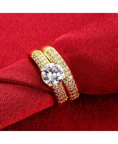 Women's Gold and Platinum Plated AAA CZ Engagement Band Double Wedding Rings Set Fashion Bridal Rings Set for Women KR005 $10...