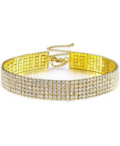 5-Row Five Rows Clear White Austrian Rhinestone Crystal Choker Collar Statement Bling Bling Necklace Gold-plated Theater Show...