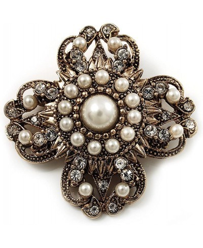 Vintage Filigree Simulated Pearl Cross Brooch (Antique Gold) $17.70 Brooches & Pins