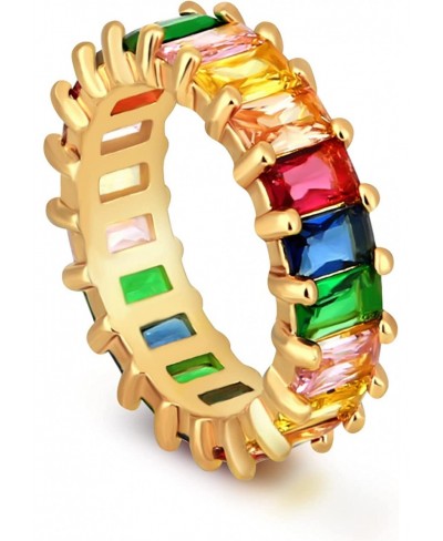 Fashion Rainbow Rings for Women - 14K Gold Plated Cubic Zirconia Band Round Eternity Bands Stacking Ring Best Gifts for Teen ...