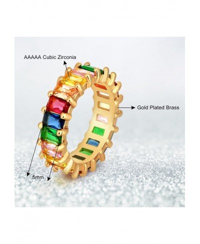 Fashion Rainbow Rings for Women - 14K Gold Plated Cubic Zirconia Band Round Eternity Bands Stacking Ring Best Gifts for Teen ...