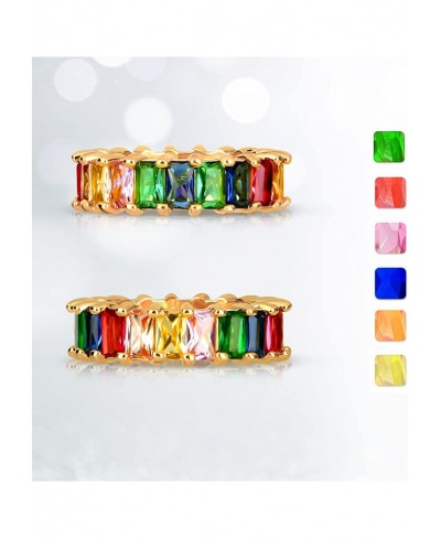 Fashion Rainbow Rings for Women - 14K Gold Plated Cubic Zirconia Band Round Eternity Bands Stacking Ring Best Gifts for Teen ...