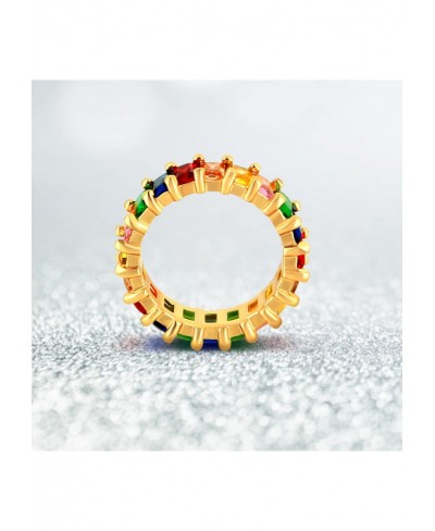 Fashion Rainbow Rings for Women - 14K Gold Plated Cubic Zirconia Band Round Eternity Bands Stacking Ring Best Gifts for Teen ...