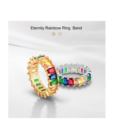 Fashion Rainbow Rings for Women - 14K Gold Plated Cubic Zirconia Band Round Eternity Bands Stacking Ring Best Gifts for Teen ...