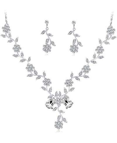 Exquisite Stylish Pendant Women Rhinestone Leaves Flower Necklace Stud Earrings Wedding Bridal Jewelry Set $5.96 Jewelry Sets