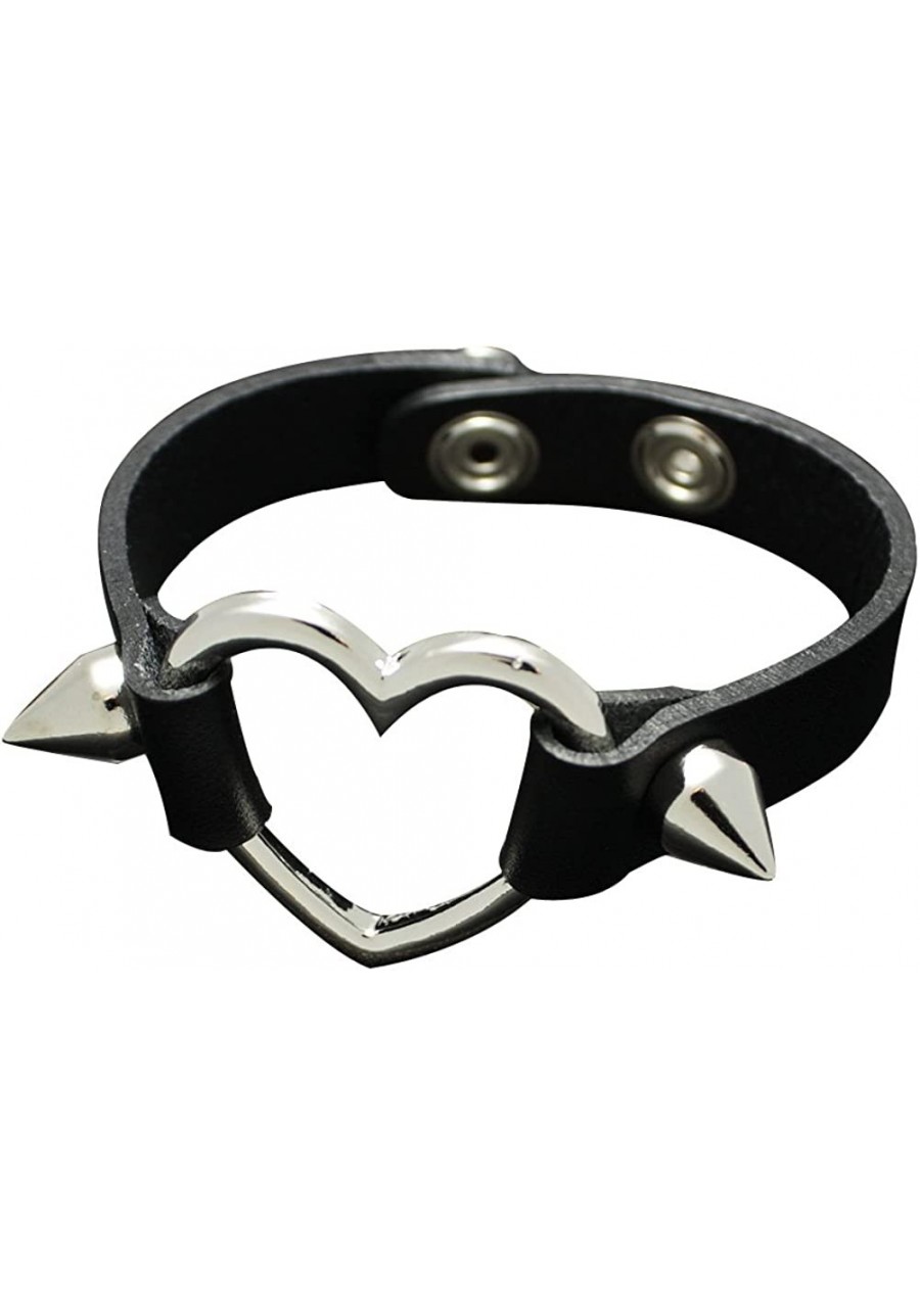 Adult Genuine Leather Punk Goth Emo Bangle Cuff Bracelet Heart $18.46 Cuff