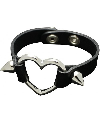 Adult Genuine Leather Punk Goth Emo Bangle Cuff Bracelet Heart $18.46 Cuff