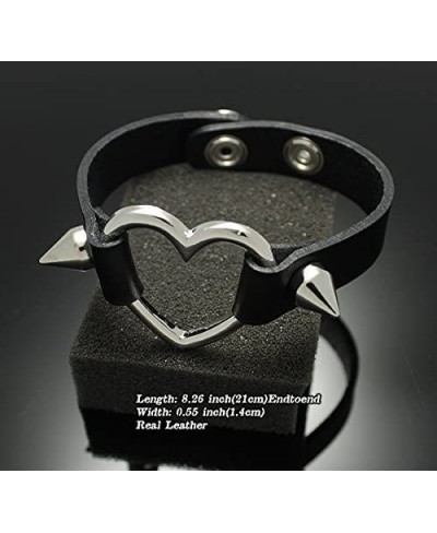 Adult Genuine Leather Punk Goth Emo Bangle Cuff Bracelet Heart $18.46 Cuff