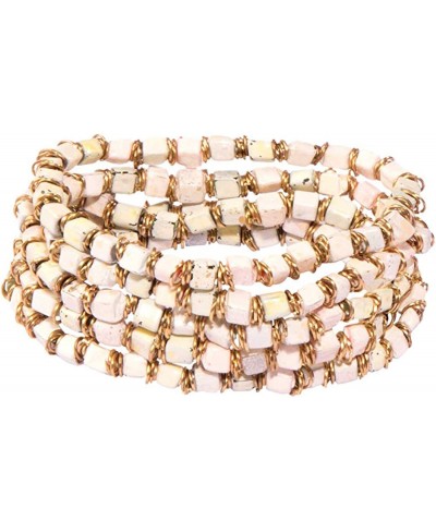 Ivory Colour Five Rows Streachble Bracelet With Gold Metal $10.71 Bangle