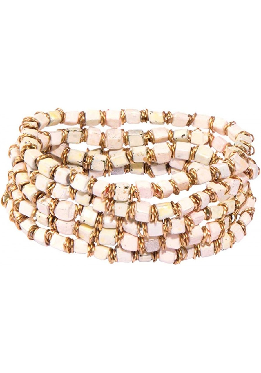 Ivory Colour Five Rows Streachble Bracelet With Gold Metal $10.71 Bangle