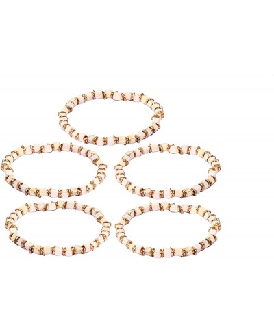 Ivory Colour Five Rows Streachble Bracelet With Gold Metal $10.71 Bangle