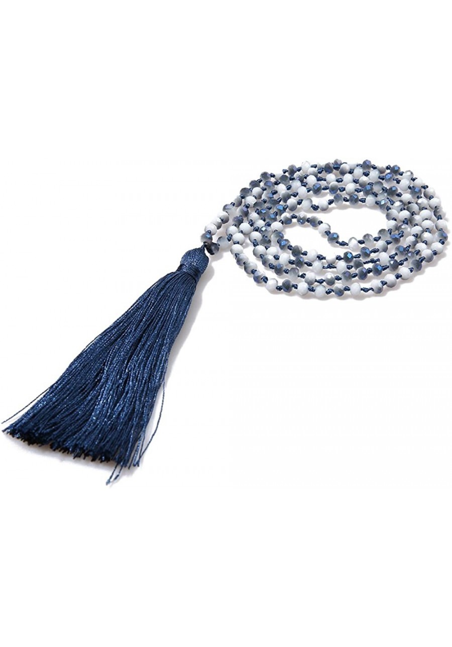 Long Strand Beads Necklace Yoga Meditation Beads Necklace Hand Knotted Mala Beaded Tassel Pendent Necklace $14.46 Strands