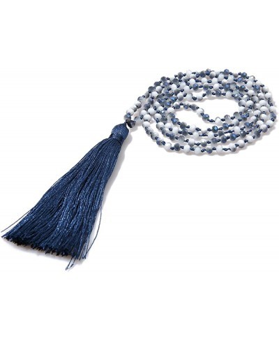 Long Strand Beads Necklace Yoga Meditation Beads Necklace Hand Knotted Mala Beaded Tassel Pendent Necklace $14.46 Strands