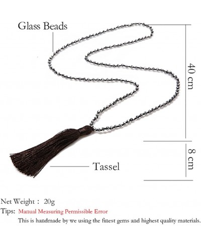 Long Strand Beads Necklace Yoga Meditation Beads Necklace Hand Knotted Mala Beaded Tassel Pendent Necklace $14.46 Strands