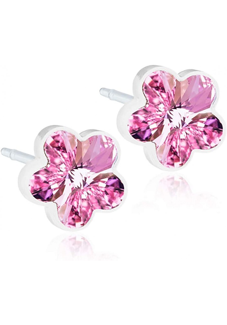 Medical Plastic Earrings with 6 mm Swarovski Flower Crystal - Hypoallergenic for Sensitive Ears $43.08 Stud