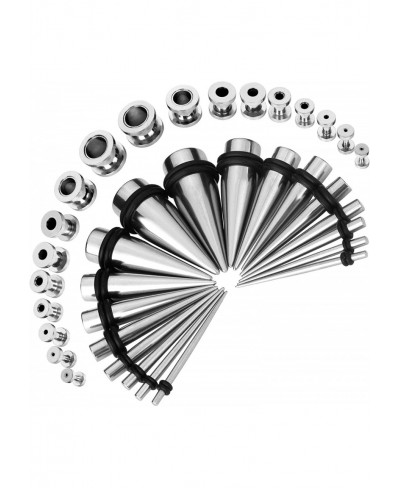 36PC Gauges Kit Ear Lobe Stretching Set Single Flare Screw Fit Tunnel Plugs Expander Tapers 14G-00G Muticolor Surgical Steel ...