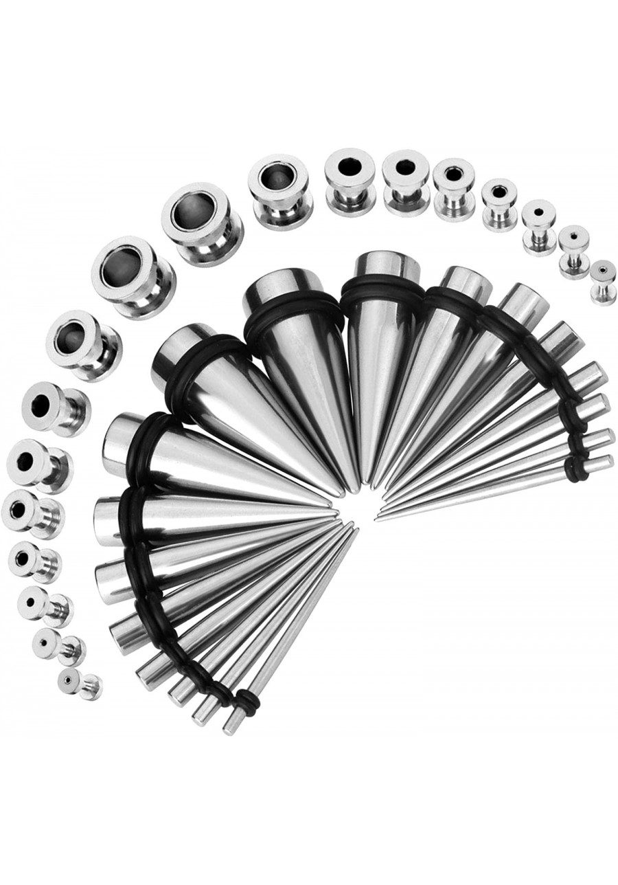 36PC Gauges Kit Ear Lobe Stretching Set Single Flare Screw Fit Tunnel Plugs Expander Tapers 14G-00G Muticolor Surgical Steel ...