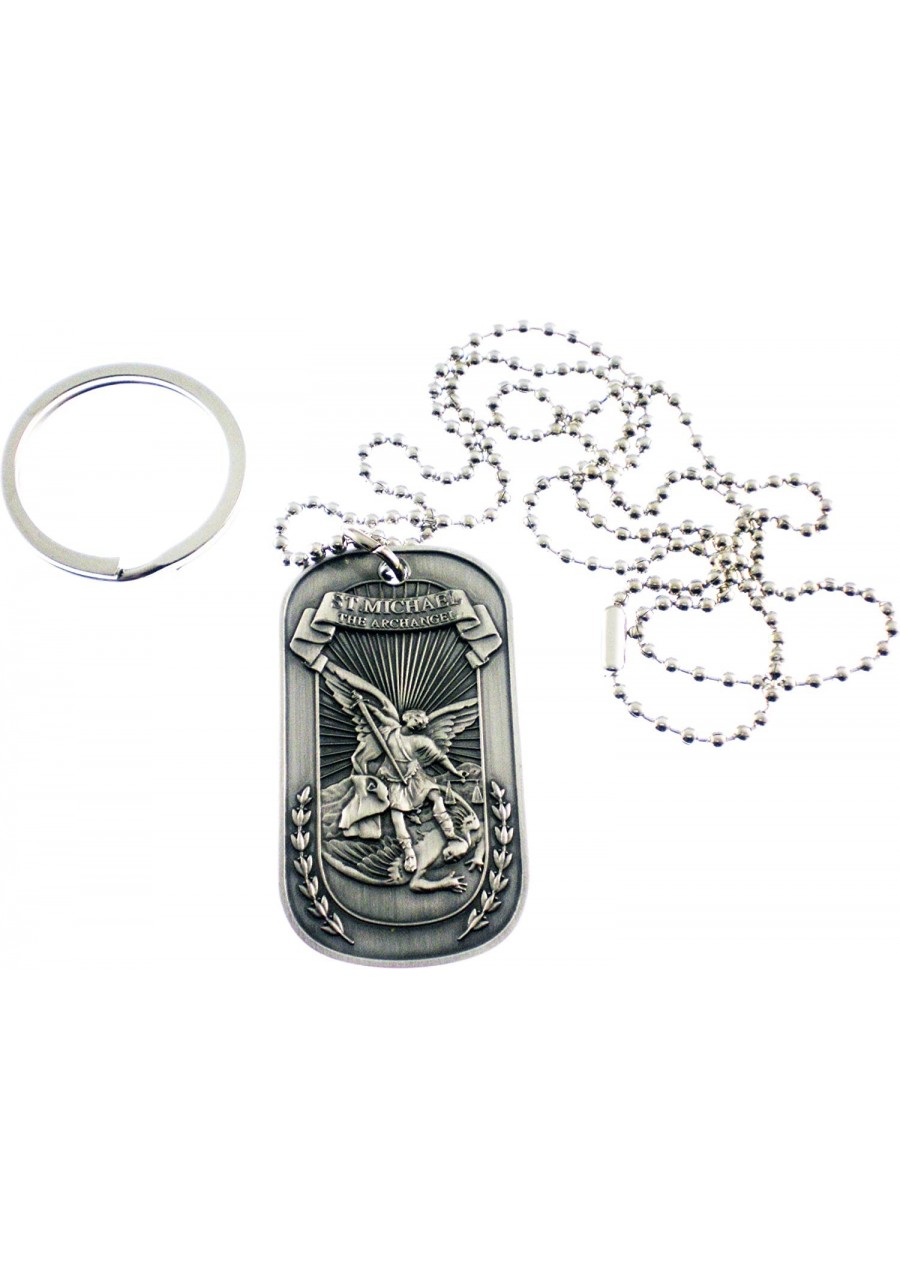 Christian Christ Religion Jesus St Michael Archangel Double Sided Pewter Logo Symbols - All Metal Military Dog Tag Luggage Ta...