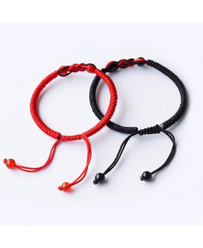 Men Women Hand-Woven Chinese Knot Black and Red Rope Couple Bracelets Natural Agate Stone Beads Braided Lucky Feng Shui Brace...