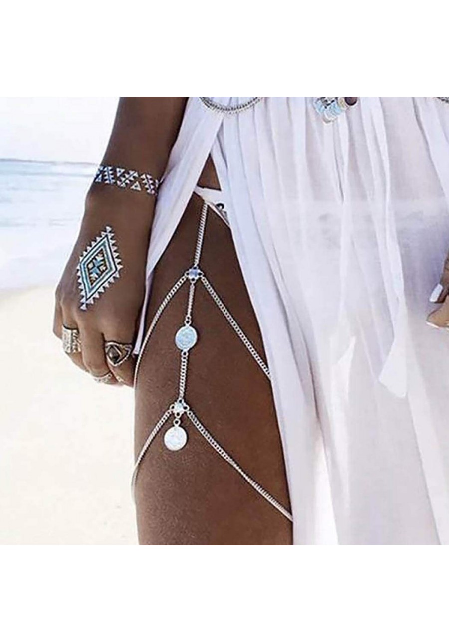 Layer Sexy Leg Body Chains Coin Thigh Chains Beach Body Jewelry for Women and Girls (Ancient silver) $11.01 Body Chains