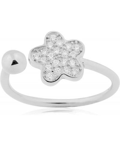 Sterling Silver 925 Kids Adjustable Open Ring with Pave Cubic Zirconia Italy $19.11 Statement