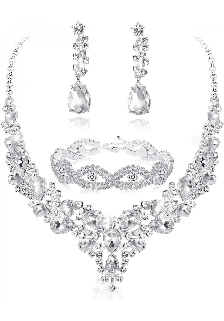 Crystal Bridal Jewelry Set for Women Rhinestone Necklace Earrings Bracelet Wedding Bridesmaid $15.26 Jewelry Sets