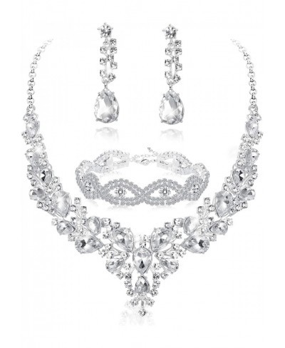 Crystal Bridal Jewelry Set for Women Rhinestone Necklace Earrings Bracelet Wedding Bridesmaid $15.26 Jewelry Sets