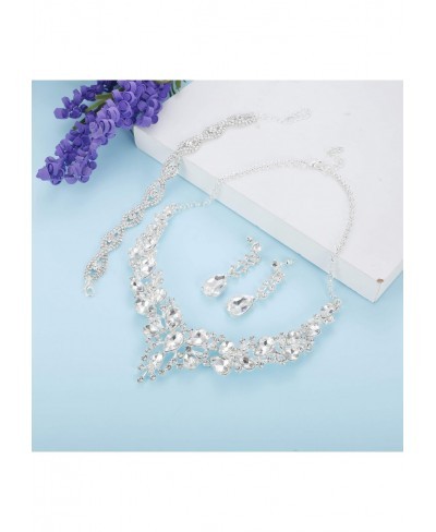 Crystal Bridal Jewelry Set for Women Rhinestone Necklace Earrings Bracelet Wedding Bridesmaid $15.26 Jewelry Sets