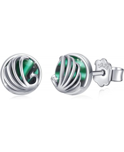 Peacock Earrings 925 Sterling Silver Malachite Stud Earrings 6MM Green Malachite Earrings Malachite Jewelry Peacock Gifts for...