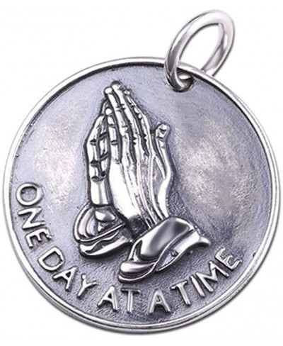 Vintage Solid 925 Sterling Silver Round Medallion Coin Pendant Necklace Bible Verse Praying Hands Necklace for Men Women 50cm...