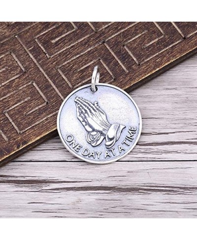 Vintage Solid 925 Sterling Silver Round Medallion Coin Pendant Necklace Bible Verse Praying Hands Necklace for Men Women 50cm...