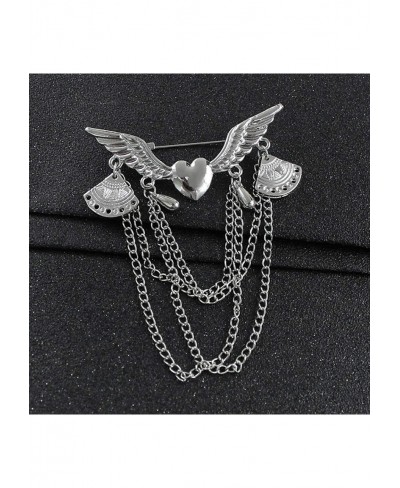 Fashion Brooch Pins Retro Angel Wing Heart Shirt Suit Collar Tip Lapel Brooch Pin with Chain Tassel for Women Wedding Decorat...