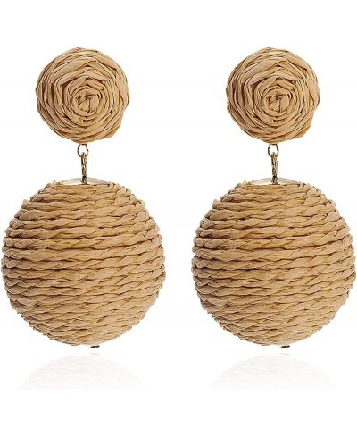 Pom Pom Statement Raffia Round Earrings 925 Sterling Silver Post Boho Drop Handmade Straw Earrings For Women Girls $13.55 Dro...