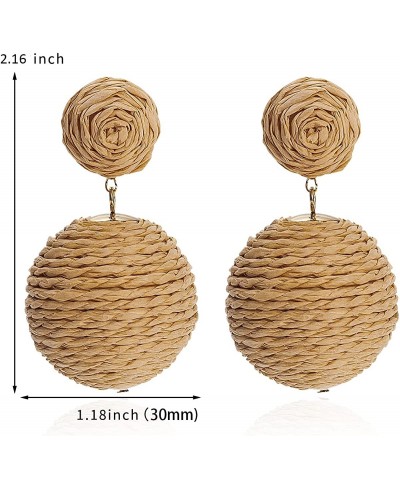 Pom Pom Statement Raffia Round Earrings 925 Sterling Silver Post Boho Drop Handmade Straw Earrings For Women Girls $13.55 Dro...