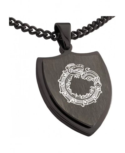 Stainless Steel Aztec Ouroboros Serpent Rune Shield Pendant Necklace $16.99 Pendants & Coins