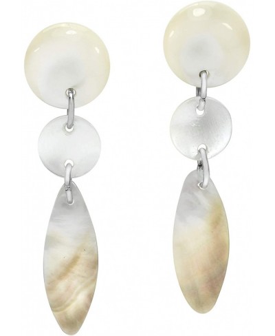 Charming Oval Cut White Sea Shell Inlay Sterling Silver .925 Post Drop Dangle Earrings $13.10 Drop & Dangle