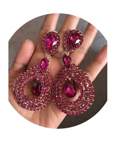 3.75" Huge Long Pink Fuchsia Dangle Pageant Rhinestone Crystal Earrings Clip On $29.25 Clip-Ons