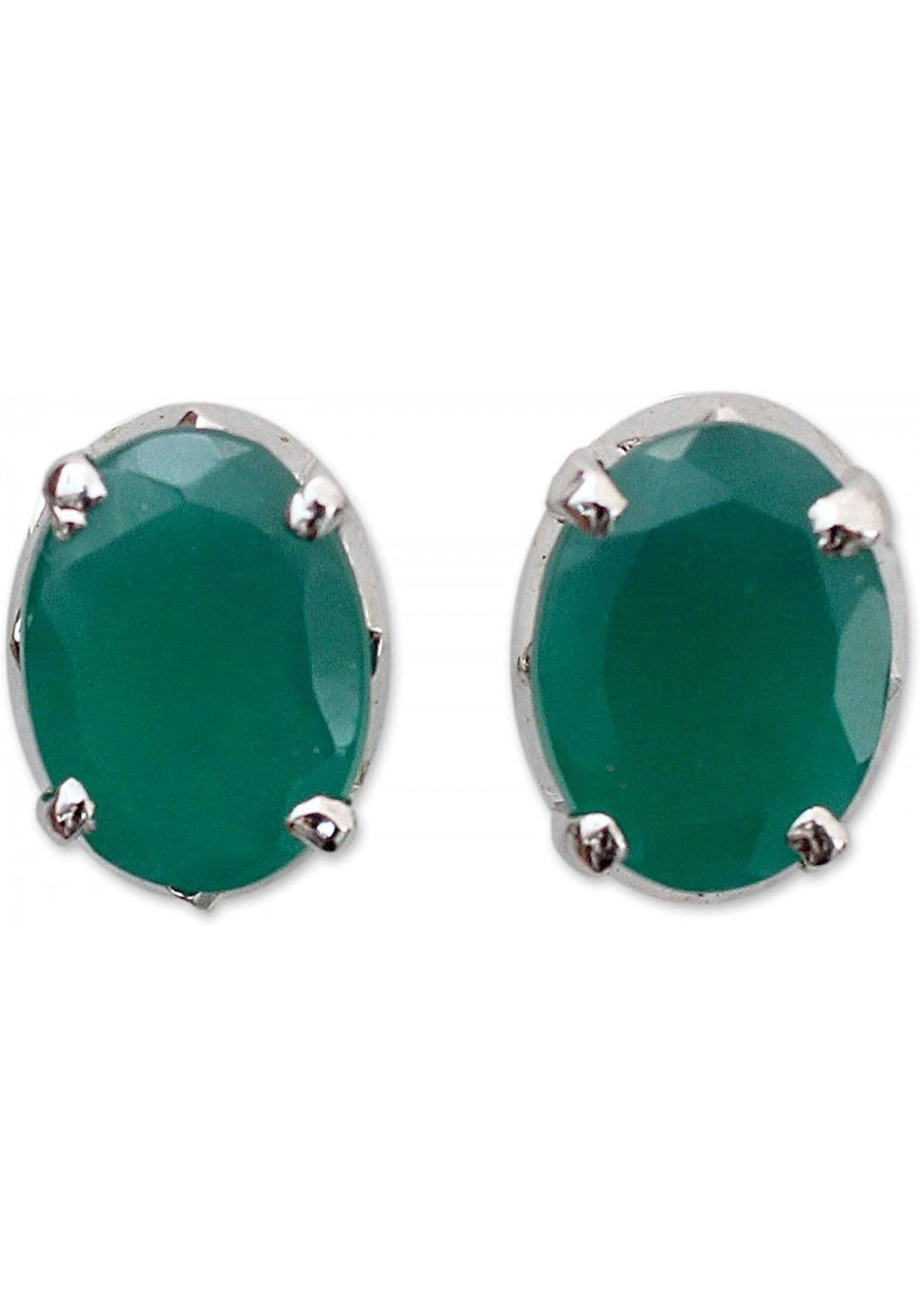 .925 Sterling Silver and Green Heat-Treated Onyx Button Earrings India Green' $41.22 Stud