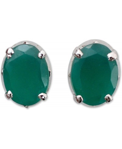 .925 Sterling Silver and Green Heat-Treated Onyx Button Earrings India Green' $41.22 Stud