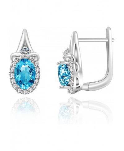 Huggie Hoop Earrings for Women Dainty Crown Blue Zircon S925 Sterling Silver Small Hoop Earrings for Party Prom Formal Occasi...