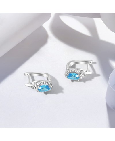 Huggie Hoop Earrings for Women Dainty Crown Blue Zircon S925 Sterling Silver Small Hoop Earrings for Party Prom Formal Occasi...