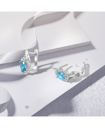 Huggie Hoop Earrings for Women Dainty Crown Blue Zircon S925 Sterling Silver Small Hoop Earrings for Party Prom Formal Occasi...