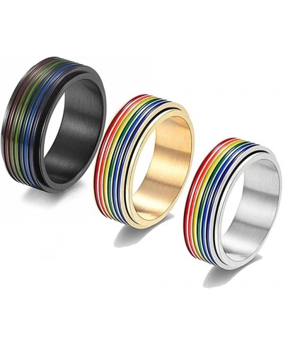 3Pcs Rainbow Eternity Ring Multi Color Statement Ring Set Band Enamel Fidget Spinner Rings Anti Anxiety Spinning Rings Stacka...