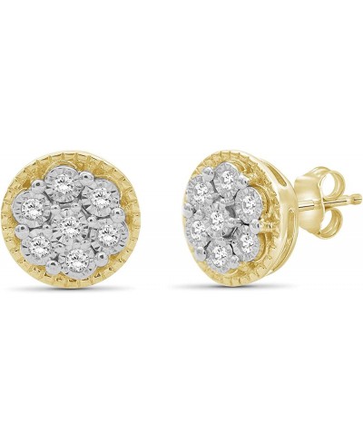 White Diamond Earrings for Women (8.63mm) – 1/10 CTW White Diamond Cluster Earrings – Real Diamond Studs Hypoallergenic Sterl...