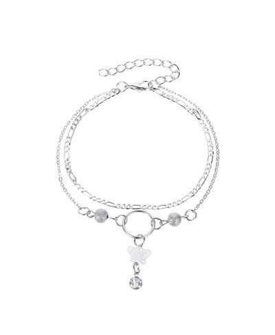 Layered Circle Anklet Silver Crystal Butterfly Ankle Bracelet Boho Anklet Foot Chain Summer Beach Barefoot Jewelry for Women ...