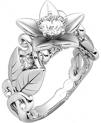Womens Rings Beautiful Floral Ring Rose Lucky Flower Leaf Diamond Ring Jewelry Gift $7.05 Stacking