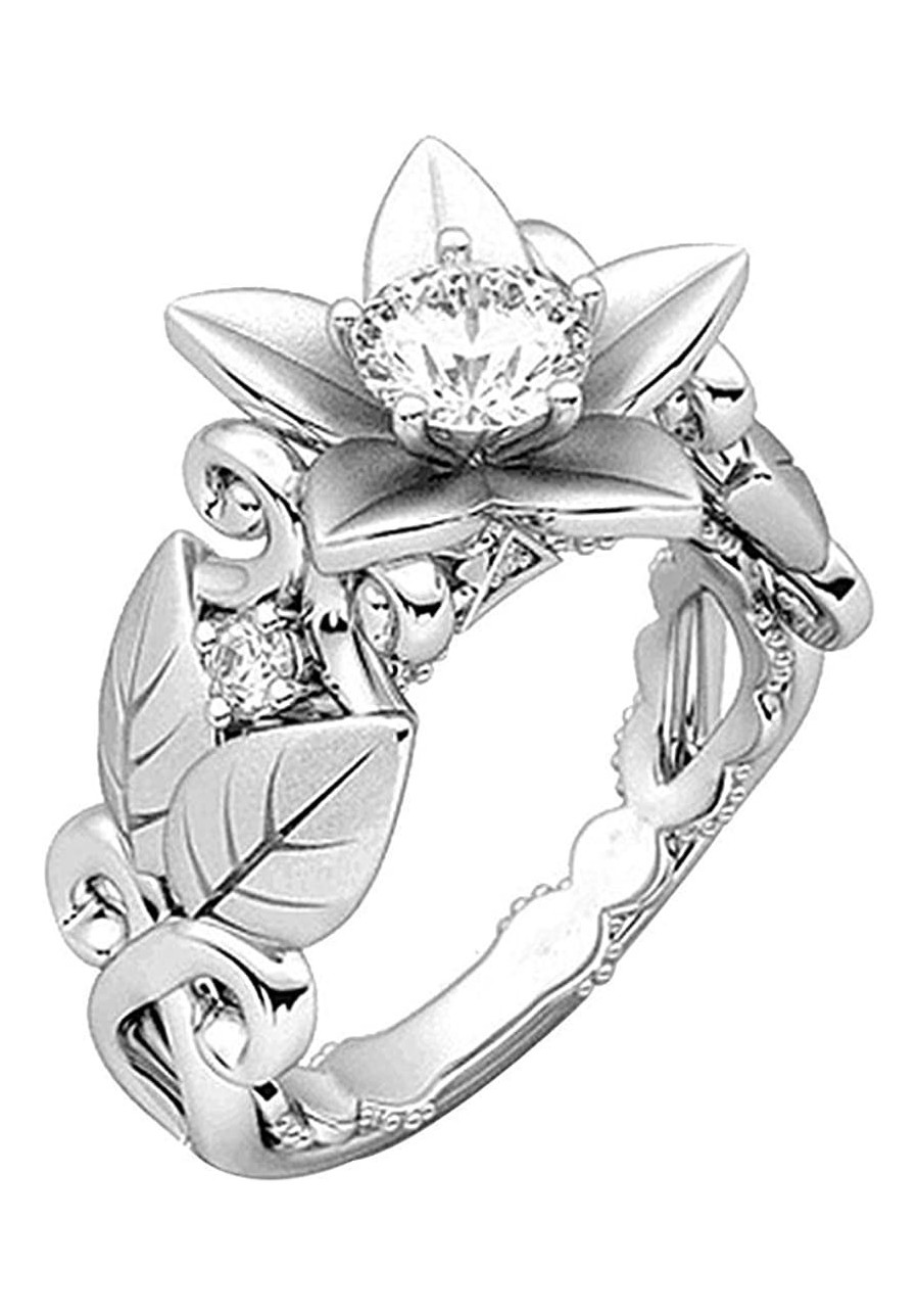 Womens Rings Beautiful Floral Ring Rose Lucky Flower Leaf Diamond Ring Jewelry Gift $7.05 Stacking