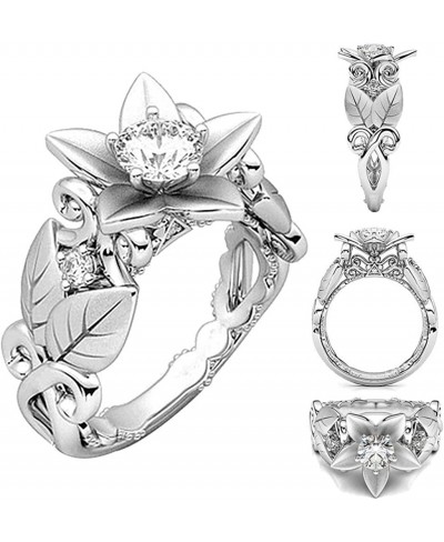 Womens Rings Beautiful Floral Ring Rose Lucky Flower Leaf Diamond Ring Jewelry Gift $7.05 Stacking