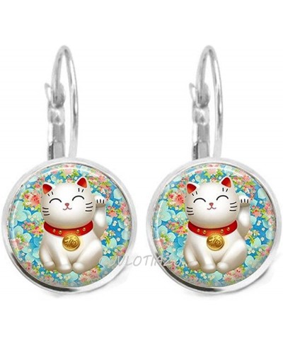 Lucky Cat Earrings Pink and Blue Chiyogami Maneki Neko Good Luck Charm Japanese Art Stud Earrings ot106 (A1) $6.55 Stud