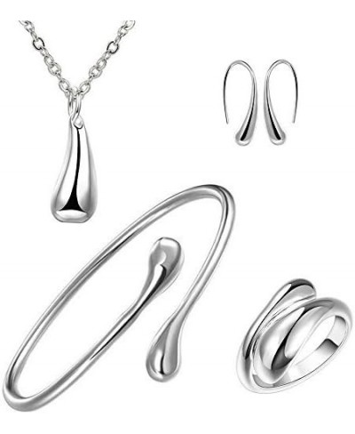 Womens 925 Sterling Silver Plated Teardrop Bracelet Ring Earrings Pendant Necklace 4pcs Set $9.21 Jewelry Sets